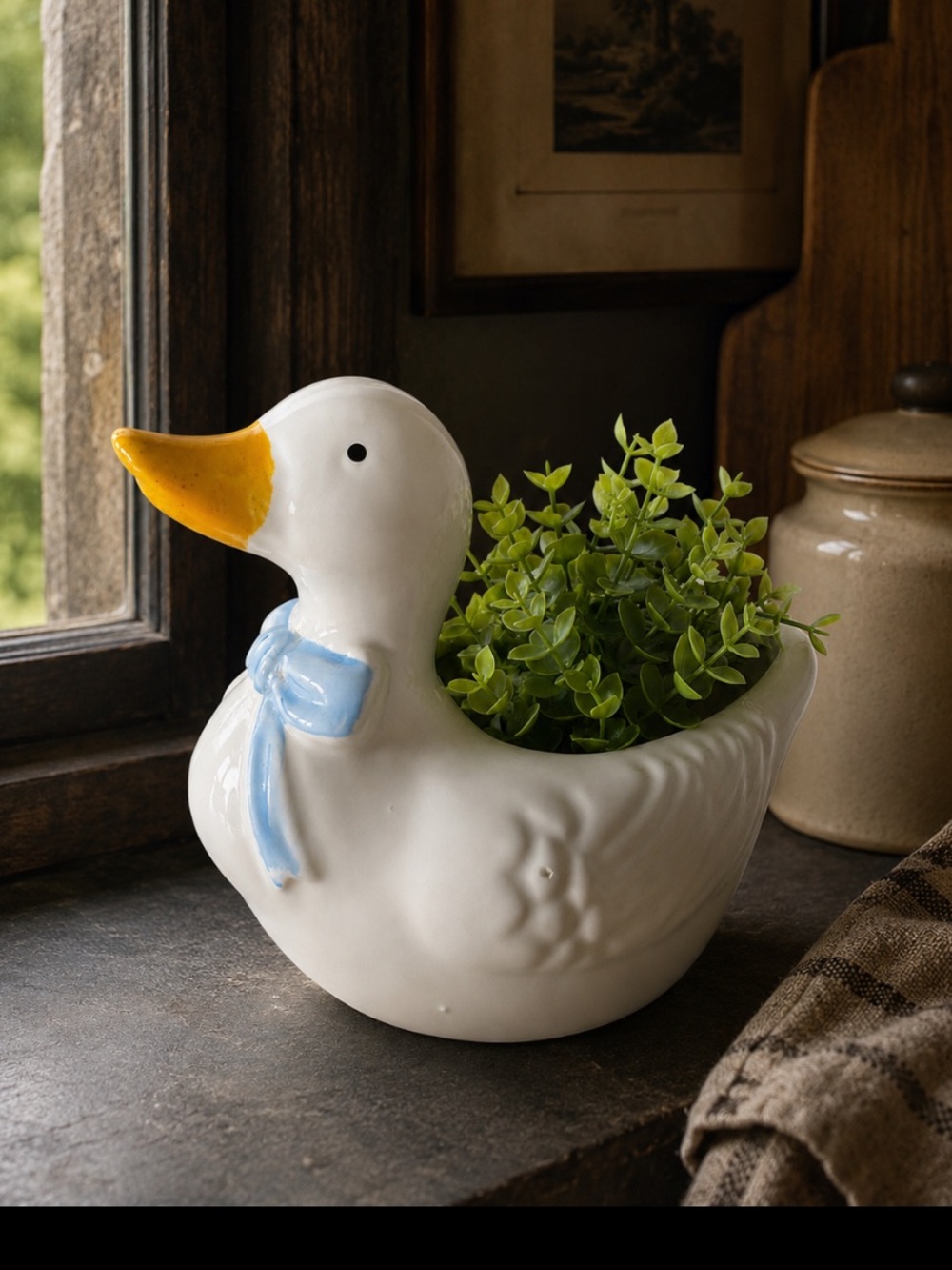 Vintage Ceramic Duck with blue bow NCE 1987
